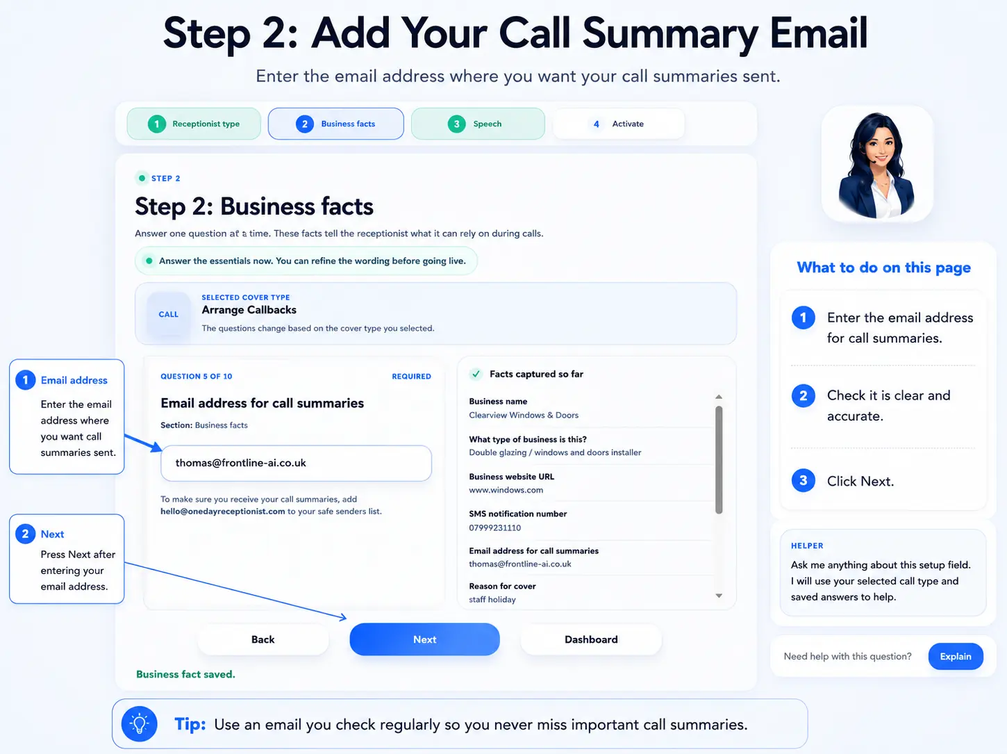 Arrange Callbacks setup step 6